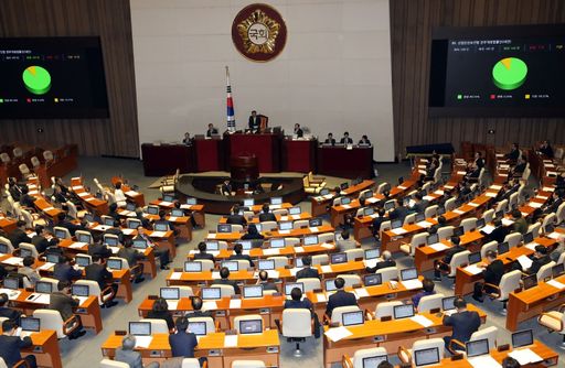  27일 오후 서울 영등포구 여의도 국회에서 열린 제365회국회(임시회) 제1차 본회의에서 산업안전보건법 전부 개정 법률안이 가결되고 있다. 