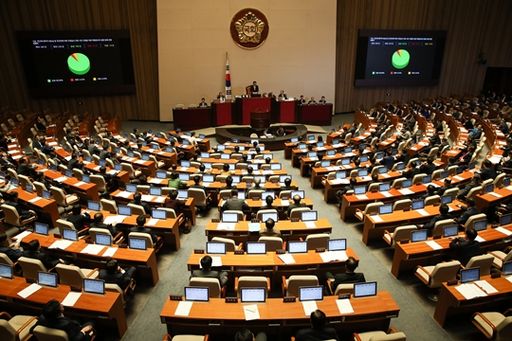 ​국회 본회의에 상정된 법률안을 처리하고 있다. 