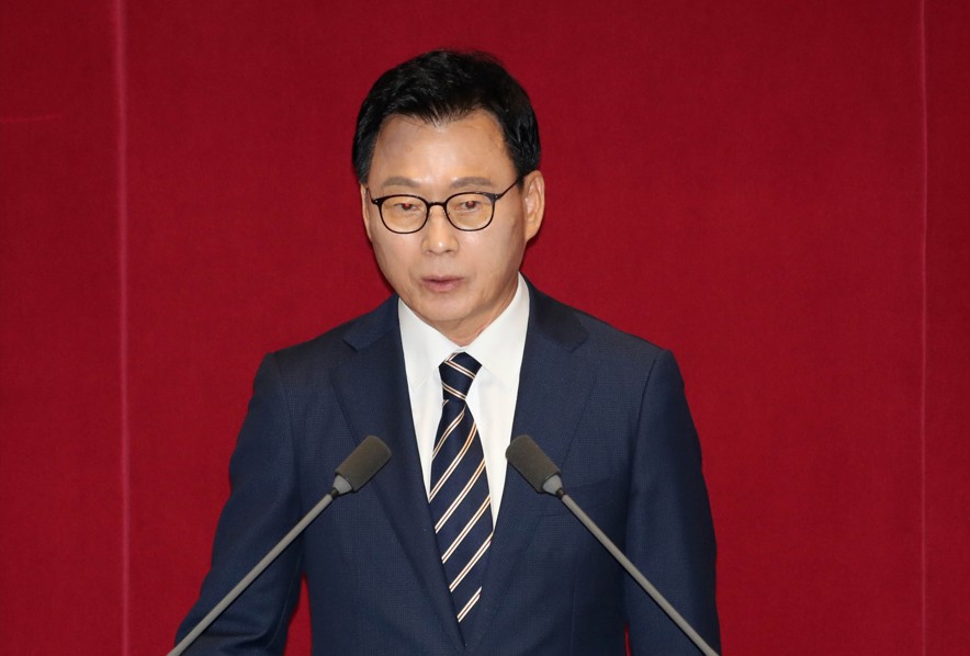 박광온 더불어민주당 원내대표가 18일(월) 제410회국회(정기회) 제6차 본회의에서 교섭단체대표연설을 하고 있다.(사진=뉴시스)